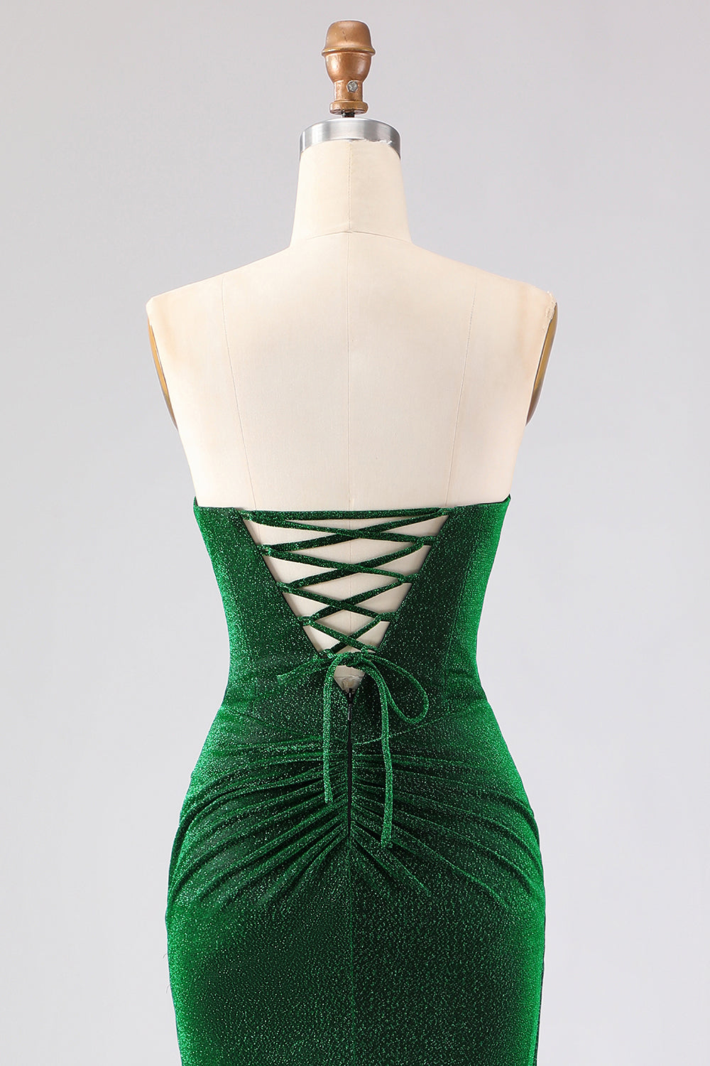 Sparkly Dark Green Mermaid Ruched Long Prom Dress with Rhinestone