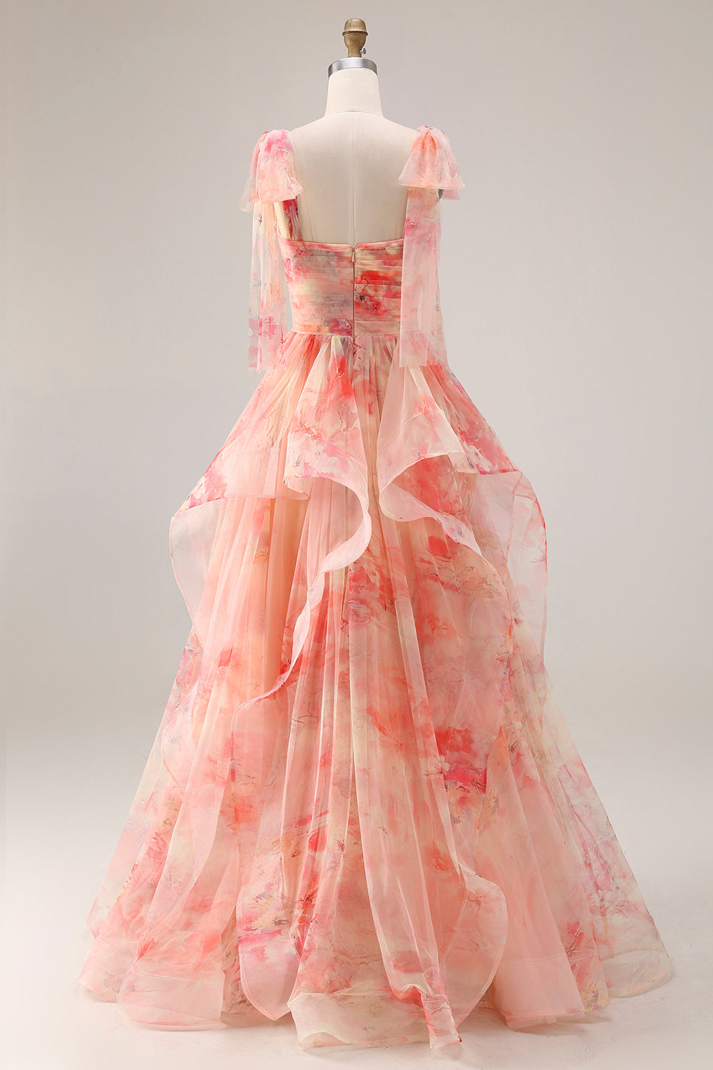 Sunset A Line Ruffled Cut Out Long Prom Dress with Keyhole