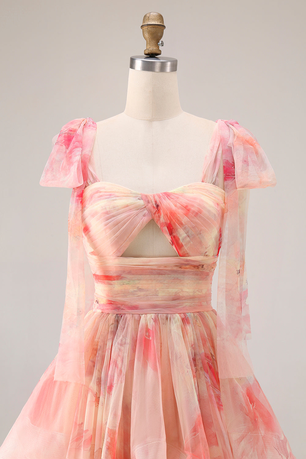 Sunset A Line Ruffled Cut Out Long Prom Dress with Keyhole