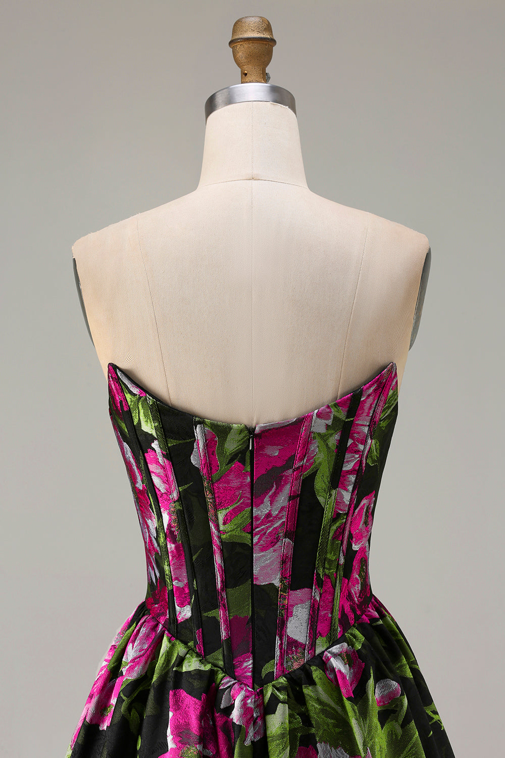 Floral Black Strapless A-Line Long Corset Prom Dress