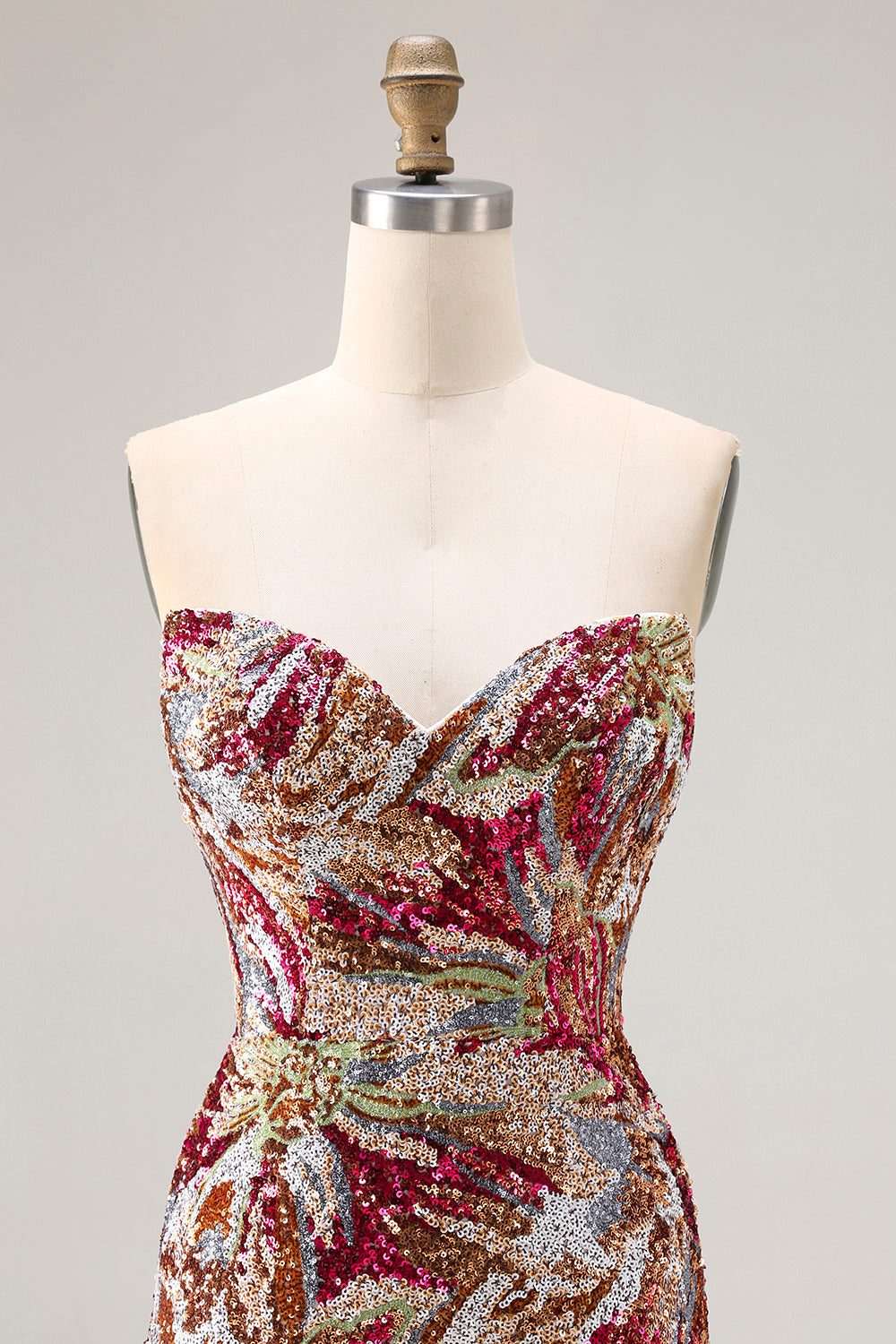 Sparkly Floral Fuchsia Sheath Sweetheart Long Prom Dress with Slit