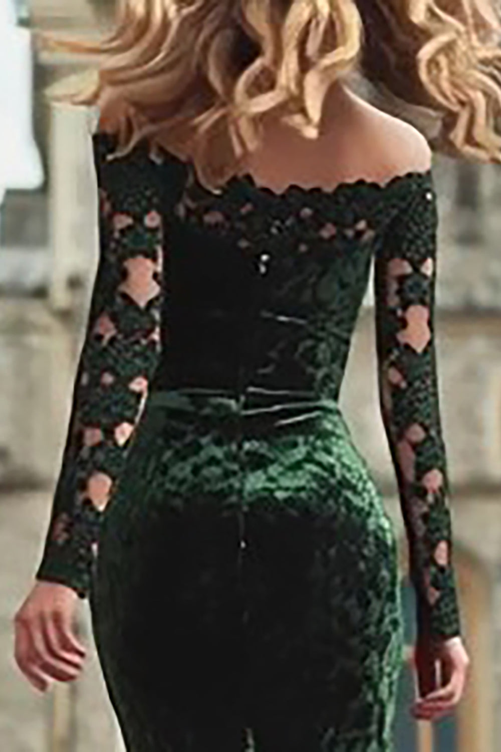 Plus Size Dark Green Off the Shoulder Mermaid Long Holiday Party Dress with Lace