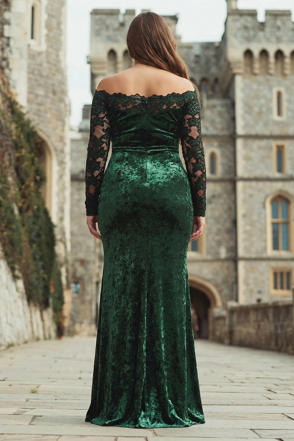 Plus Size Dark Green Off the Shoulder Mermaid Long Holiday Party Dress with Lace
