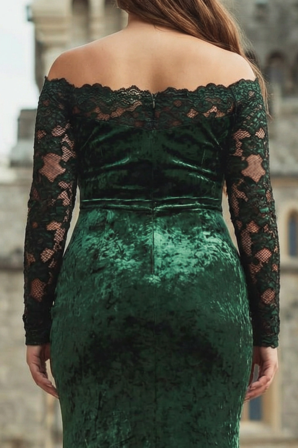Plus Size Dark Green Off the Shoulder Mermaid Long Holiday Party Dress with Lace