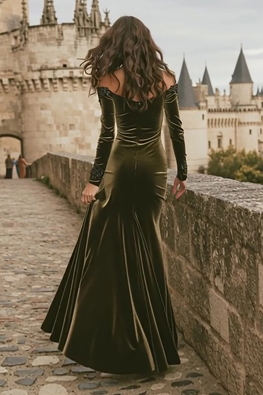 Olive Mermaid Off the Shoulder Long Holiday Party Dress