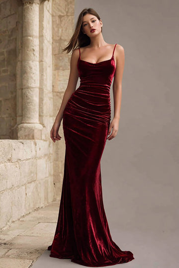 Burgundy Velvet Mermaid Long Holiday Party Dress