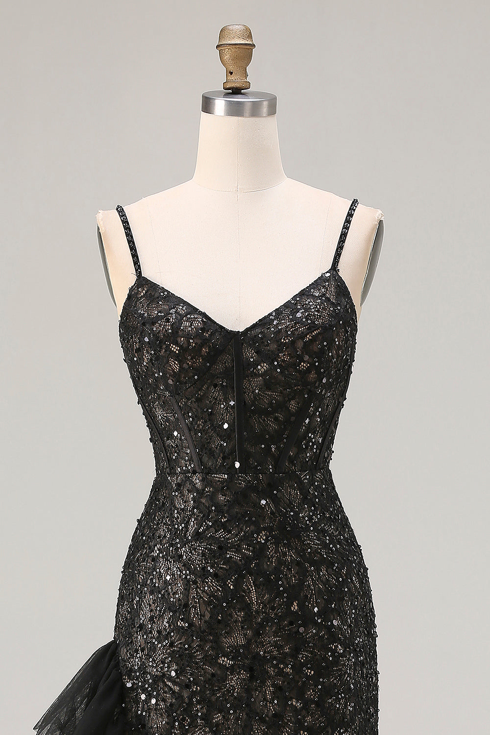 Sparkly Black Mermaid Beaded Long Corset Prom Dress with Ruffles