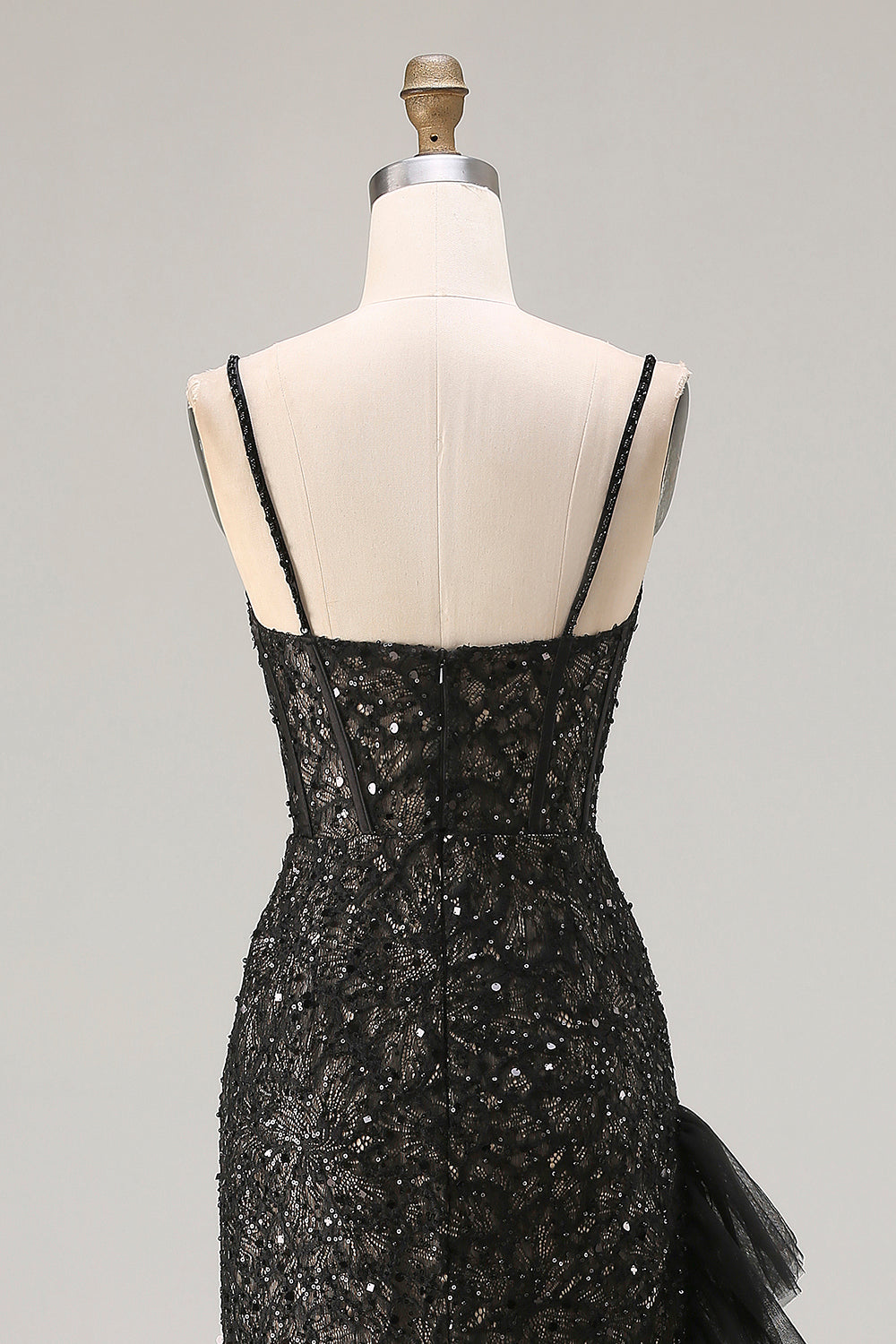 Sparkly Black Mermaid Beaded Long Corset Prom Dress with Ruffles