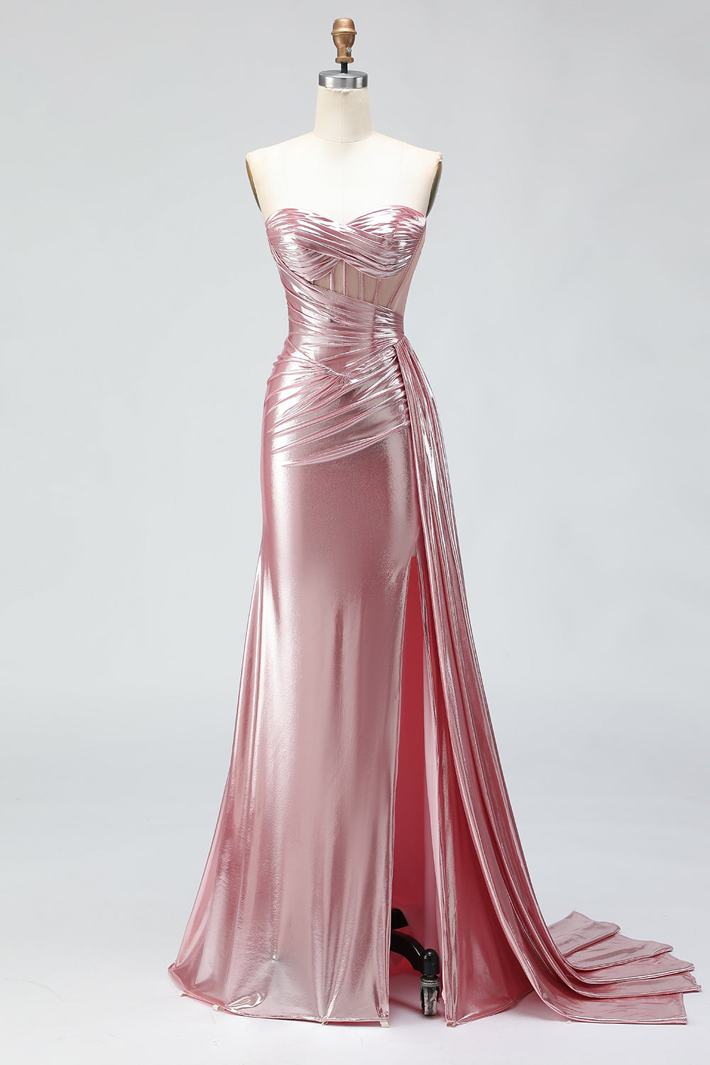 Sparkly Dark Green Mermaid Ruched Long Corset Prom Dress with Slit
