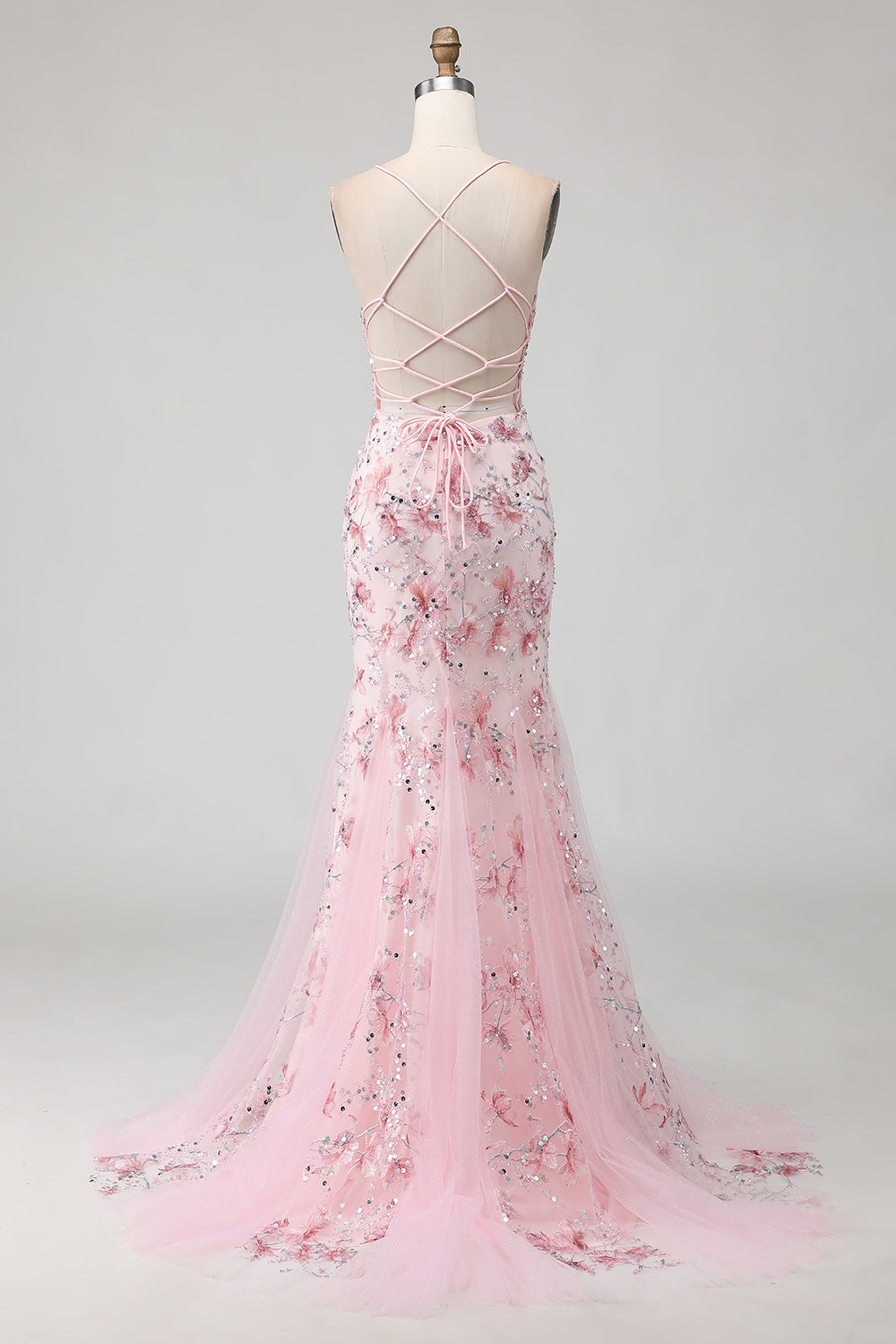 Sparkly Floral Yellow Mermaid Spaghetti Straps Long Corset Prom Dress with Beading