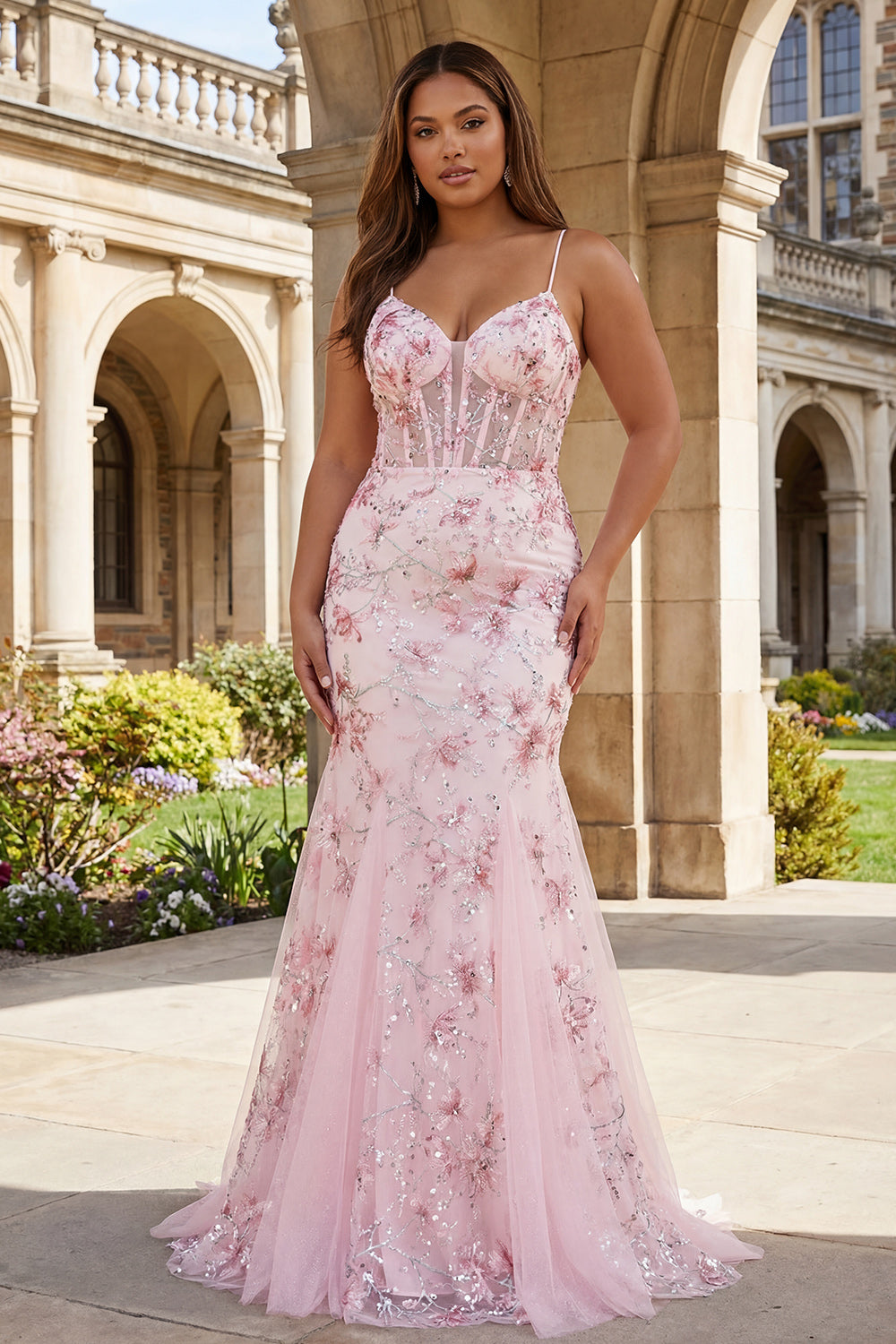 Sparkly Floral Yellow Mermaid Spaghetti Straps Long Corset Prom Dress with Beading
