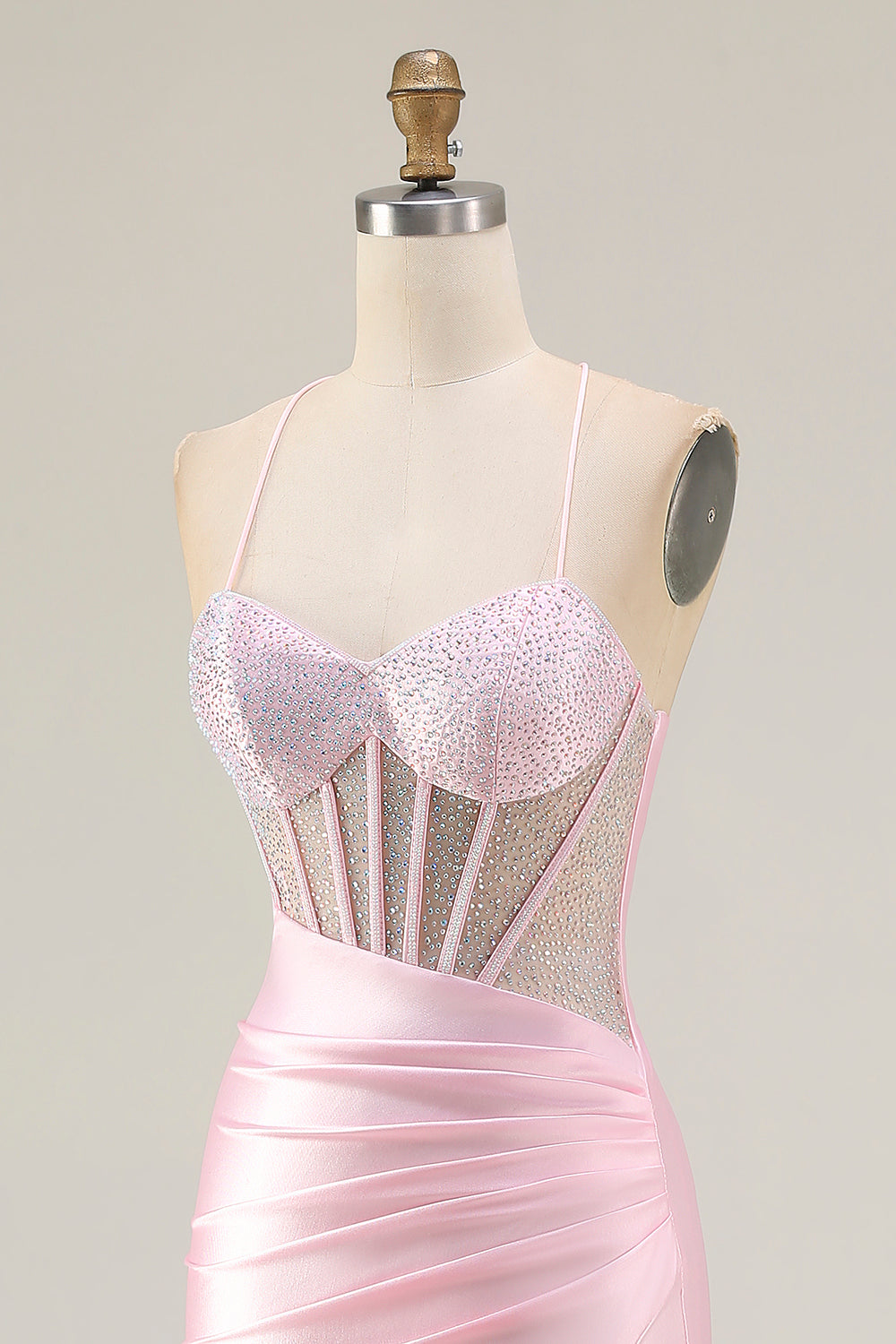 Sparkly Pink Corset Mermaid Long Prom Dress with Slit