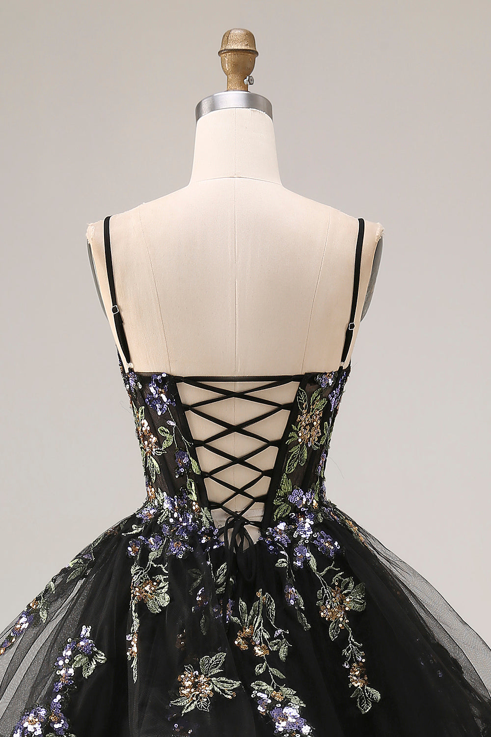 Sparkly Black A Line Sequins Tulle Long Prom Dress with Ruffles