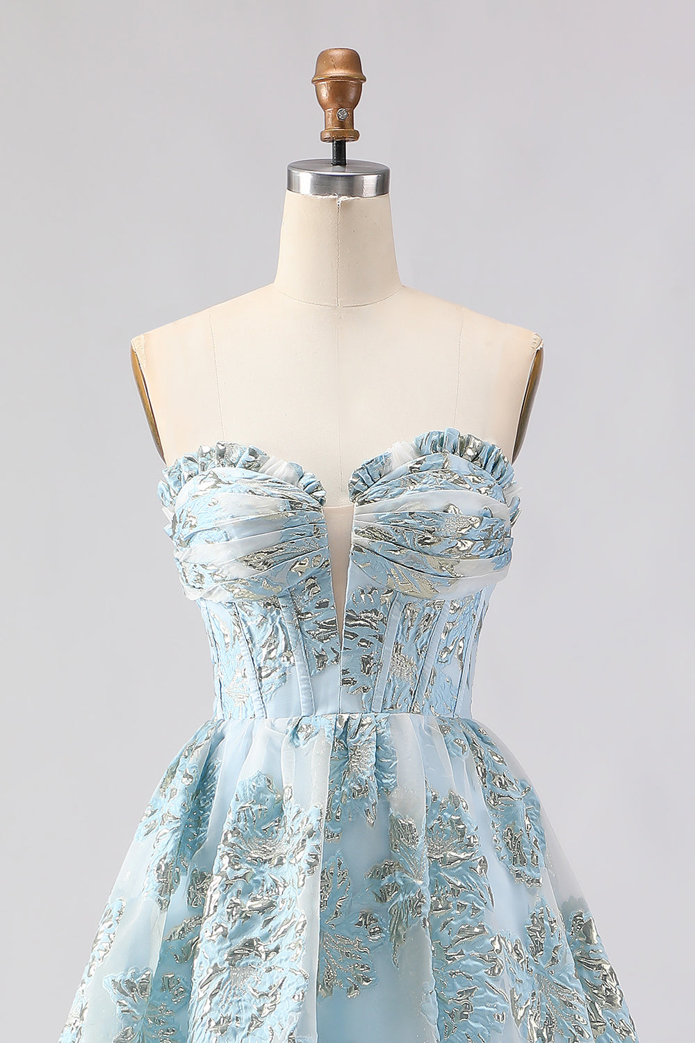 Floral Pink Sweetheart Ruffled A-Line Long Corset Prom Dress with Slit