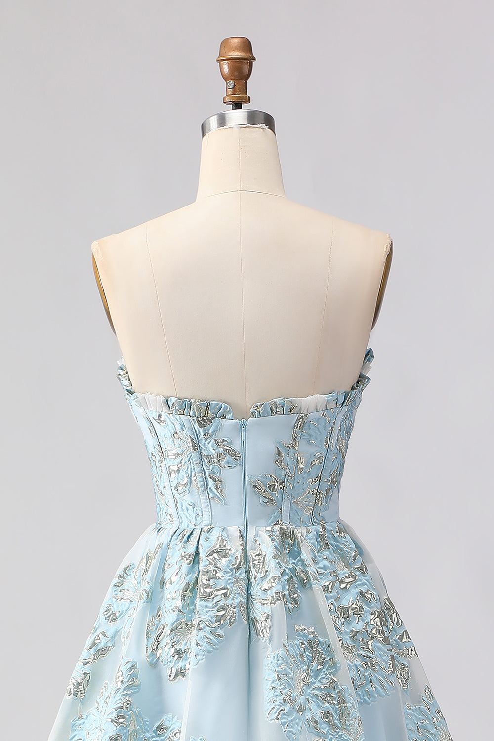 Floral Light Blue Sweetheart Ruffled Long Corset Prom Dress with Slit