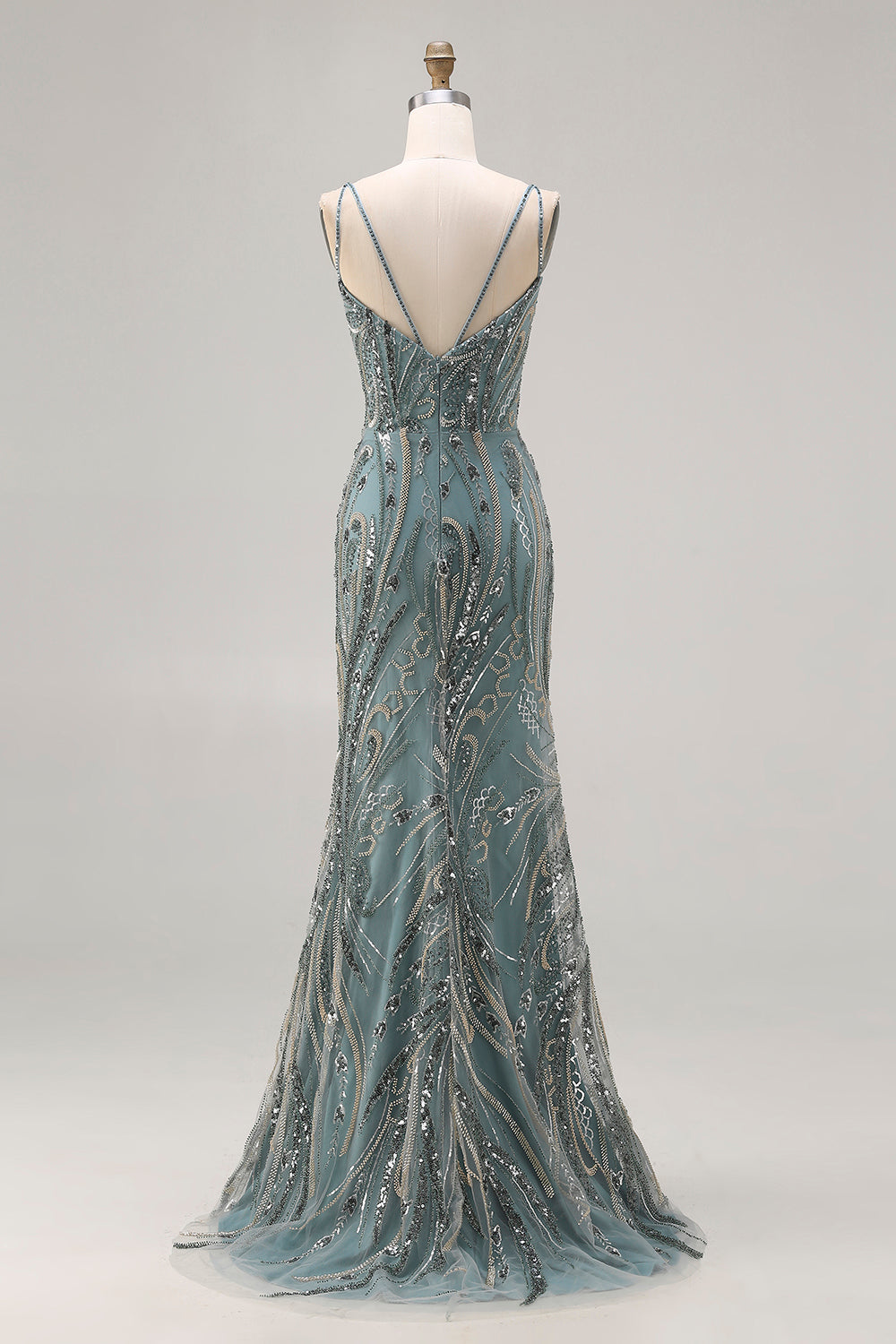 Sparkly Grey Blue Beaded Mermaid Long Prom Dress