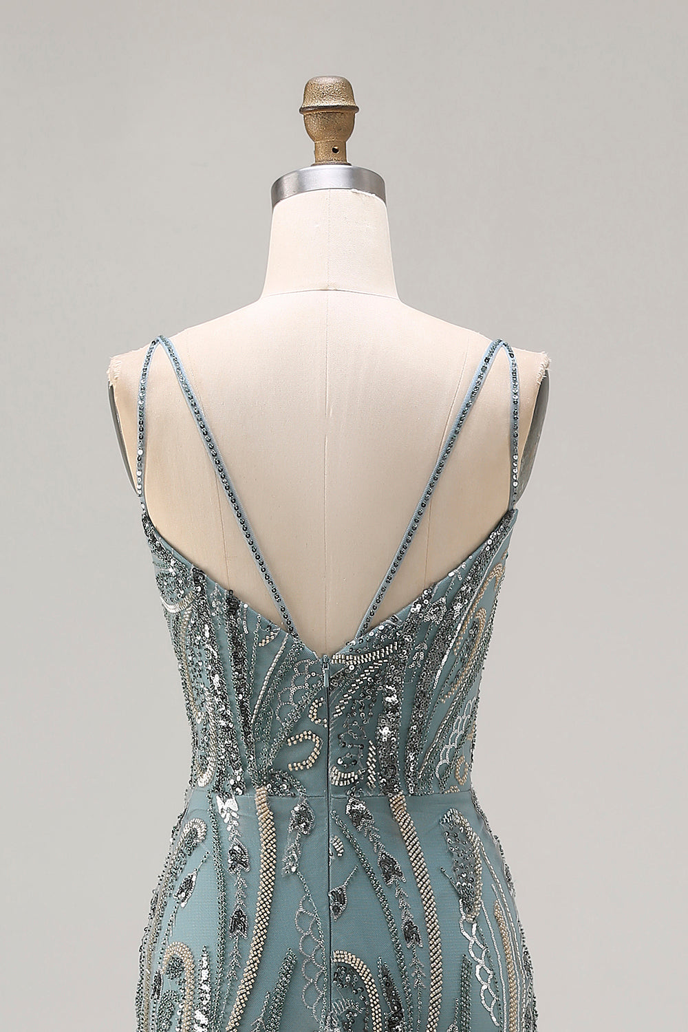 Sparkly Grey Blue Beaded Mermaid Long Prom Dress