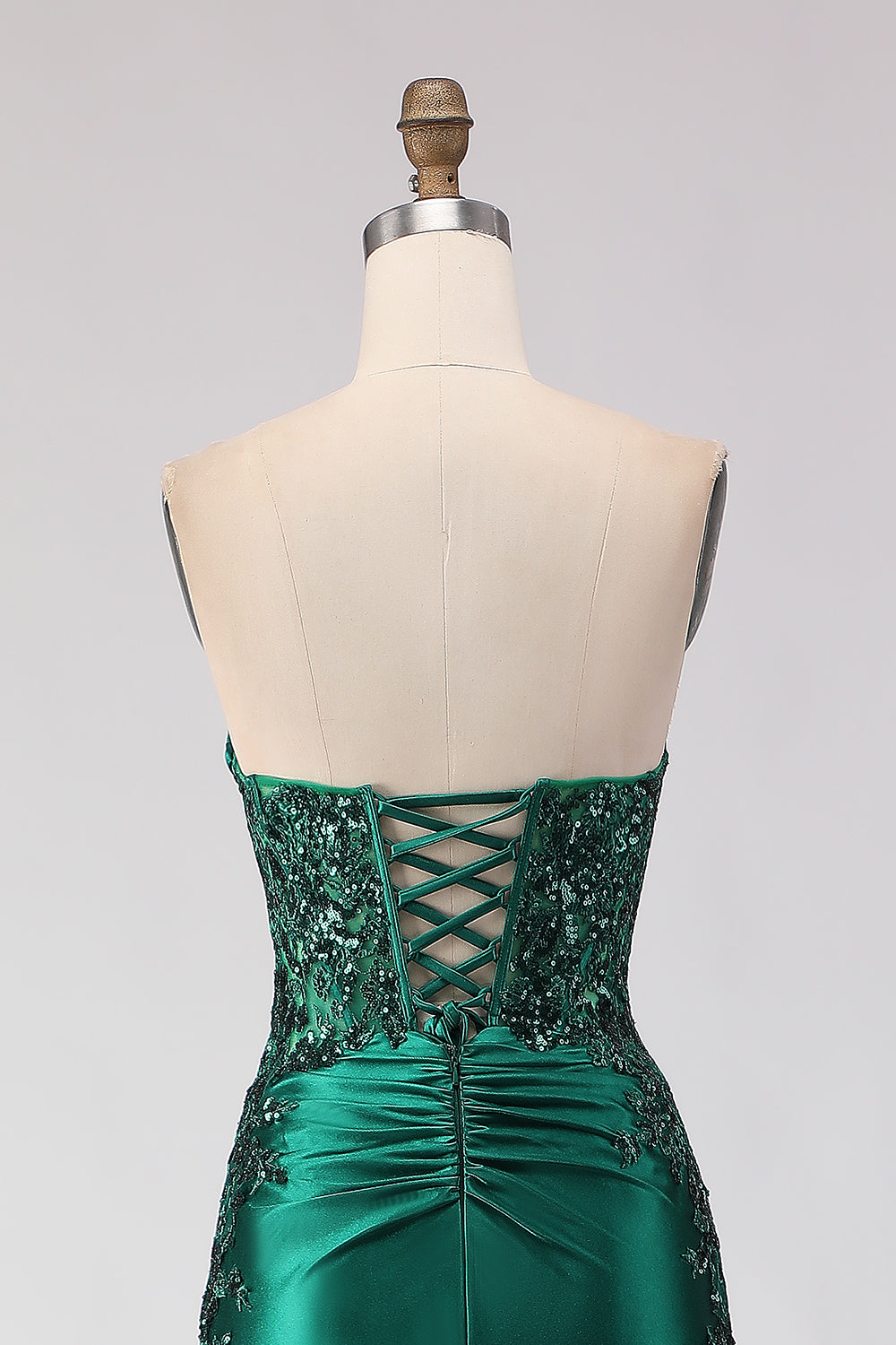 Sparkly Dark Green Mermaid Satin Ruched Long Prom Dress with Slit