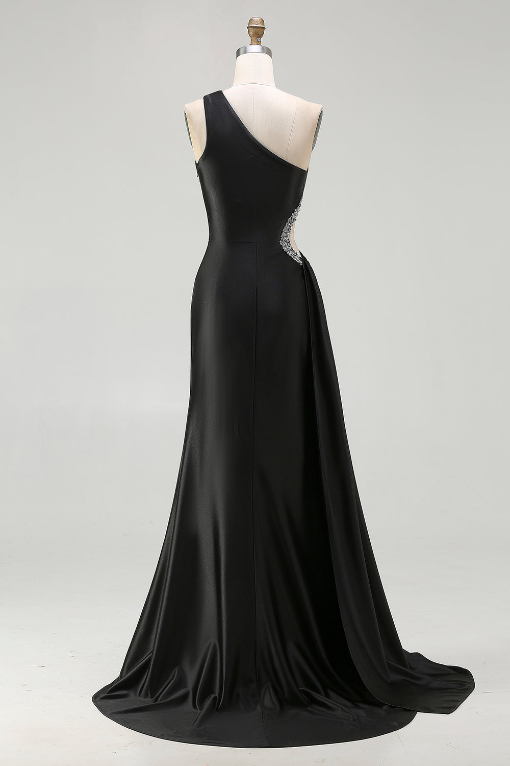 Sparkly Black Plus Size Long Cut Out Prom Dress with Rhinestones