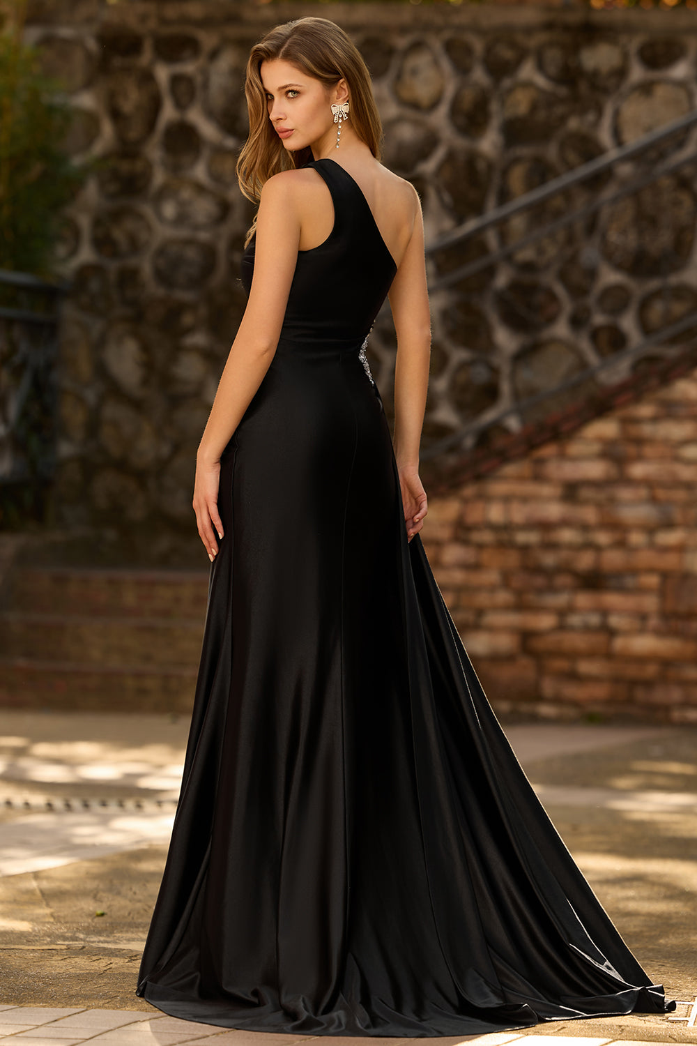 Sparkly Black Long Cut Out Prom Dress with Rhinestones