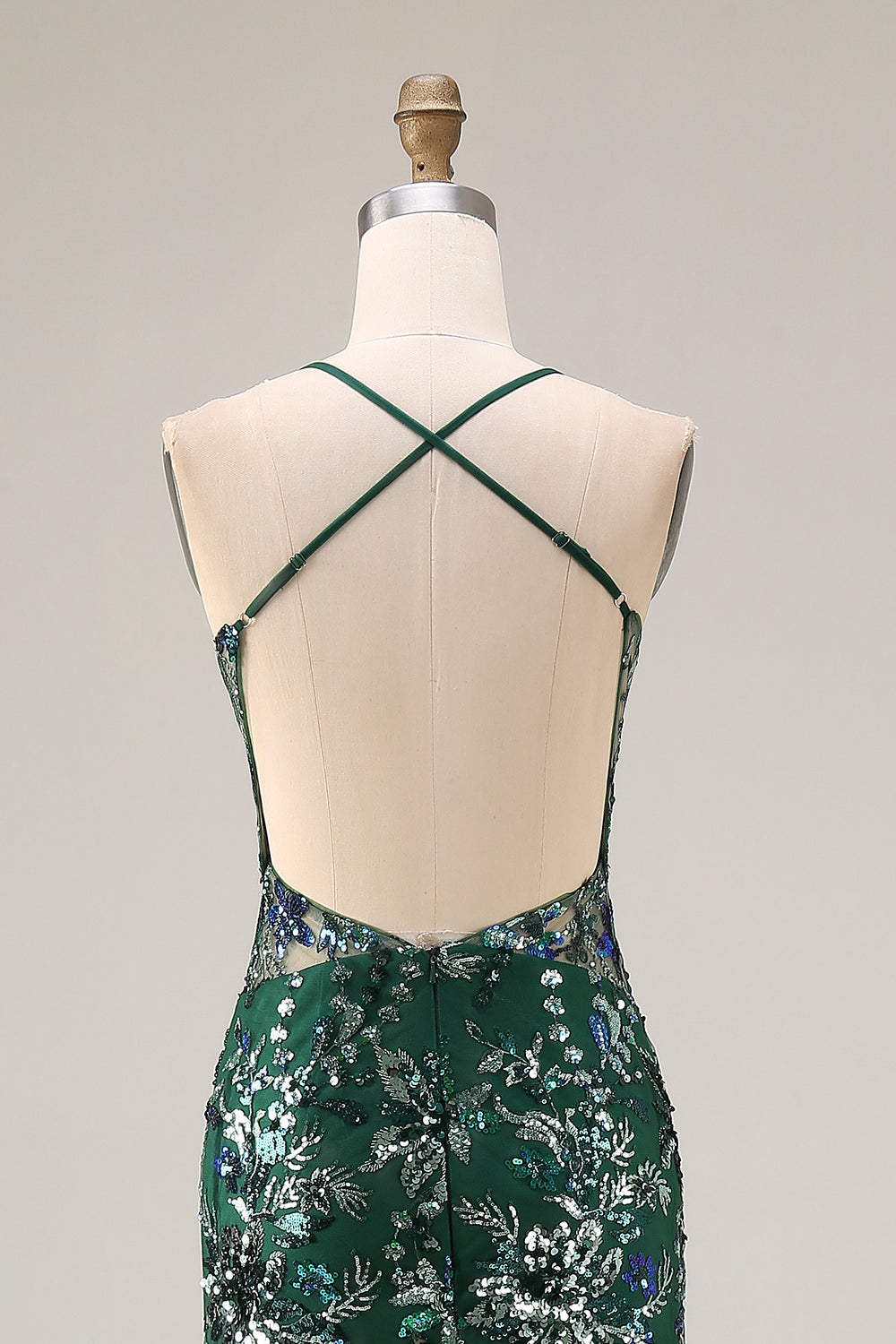 Sparkly Floral Dark Green Sequin Mermaid Tulle Long Prom Dress