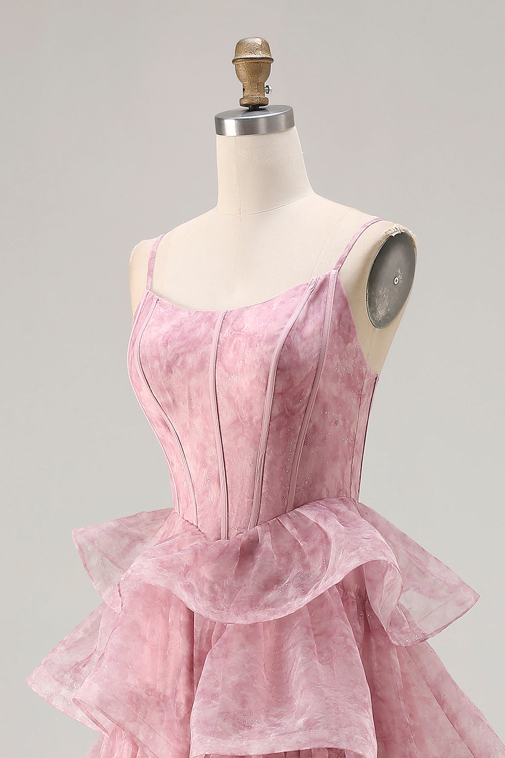 Dusty Rose A Line Tiered Long Corset Prom  Dress with Ruffles