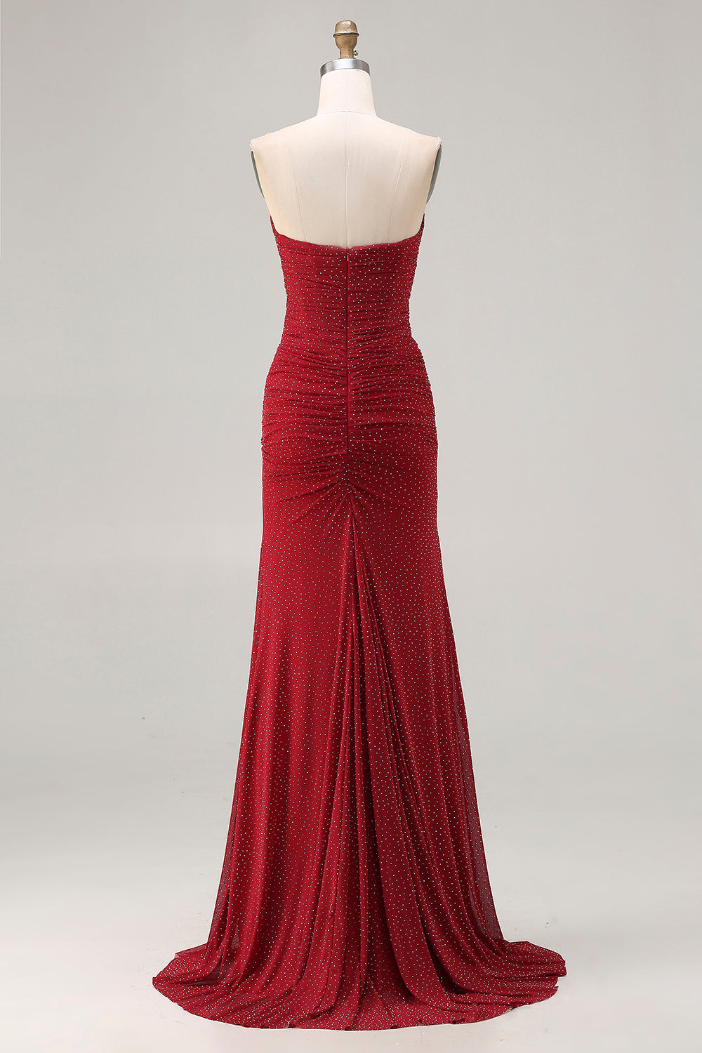 Sparkly Red Polka Dots Strapless Beaded Long Prom Dress