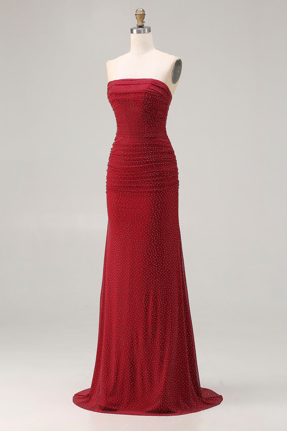 Sparkly Red Polka Dots Strapless Beaded Long Prom Dress