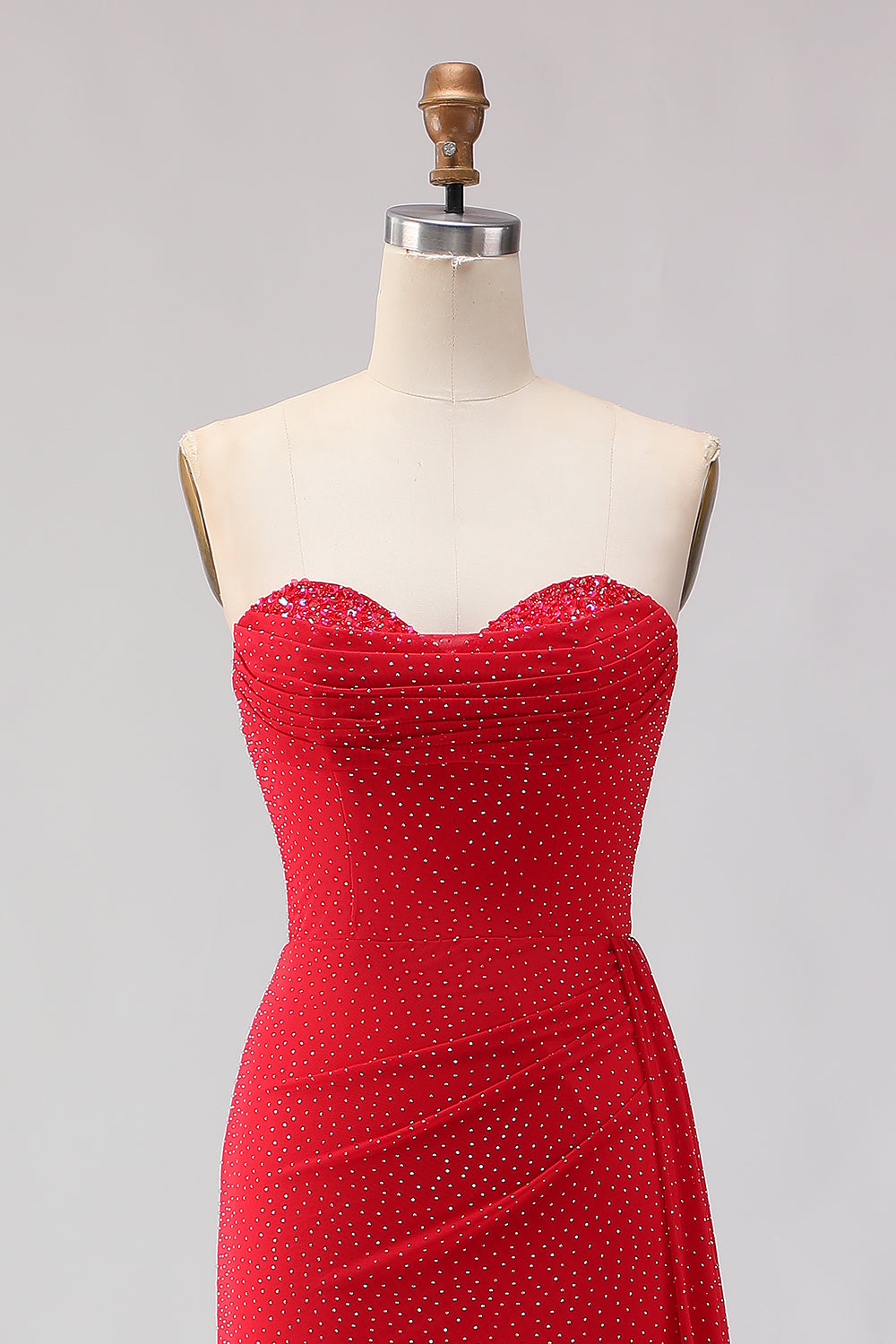 Sparkly Red Sheath Beaded Long Prom Dress with Slit