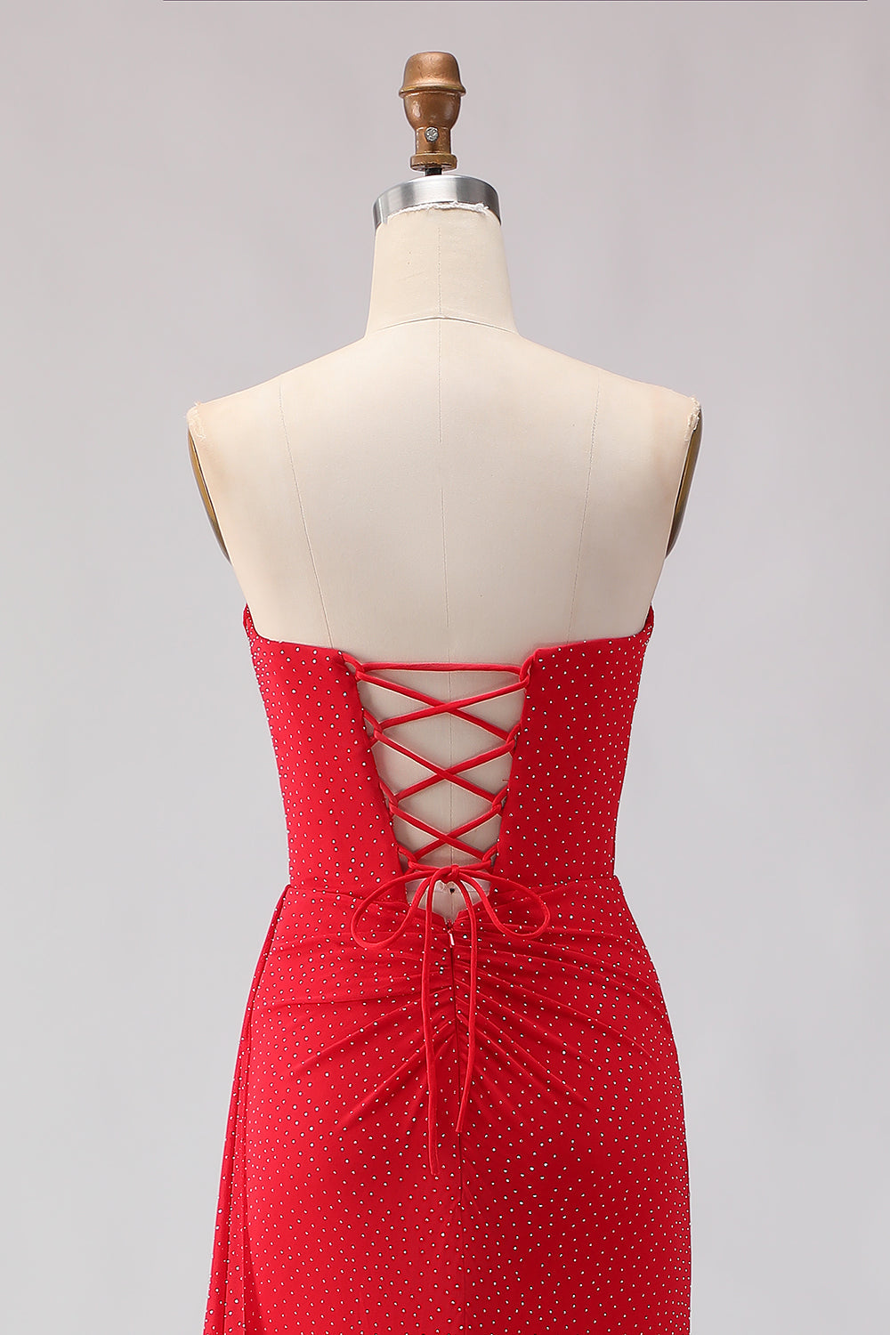 Sparkly Red Sheath Beaded Long Prom Dress with Slit