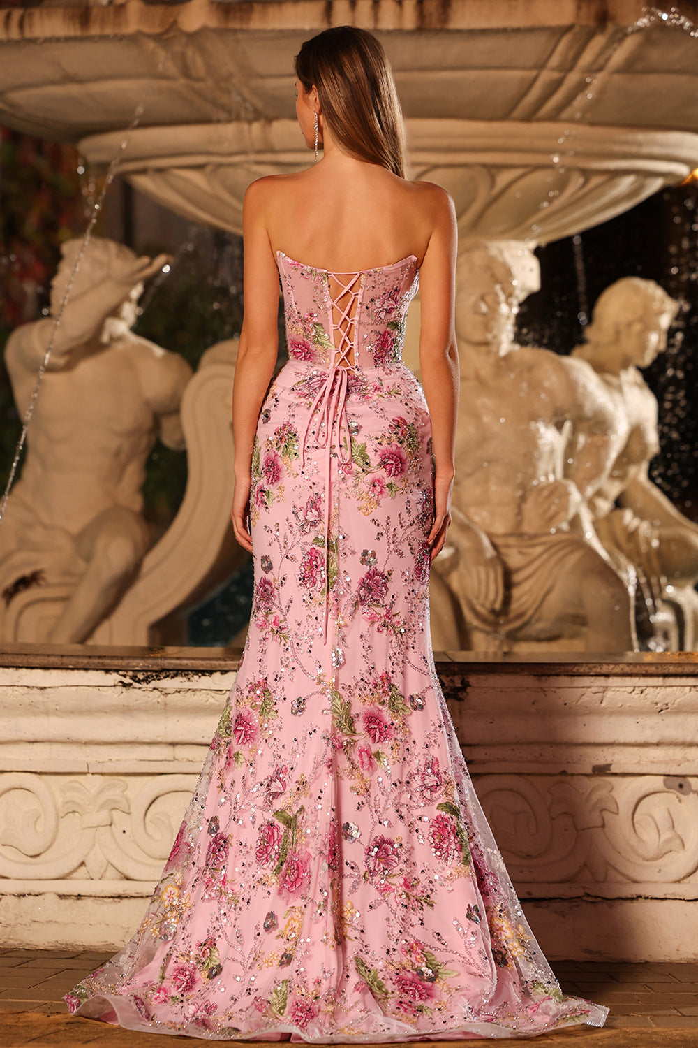 Sparkly Floral Black Beaded Mermaid Long Corset Prom Dress with Slit