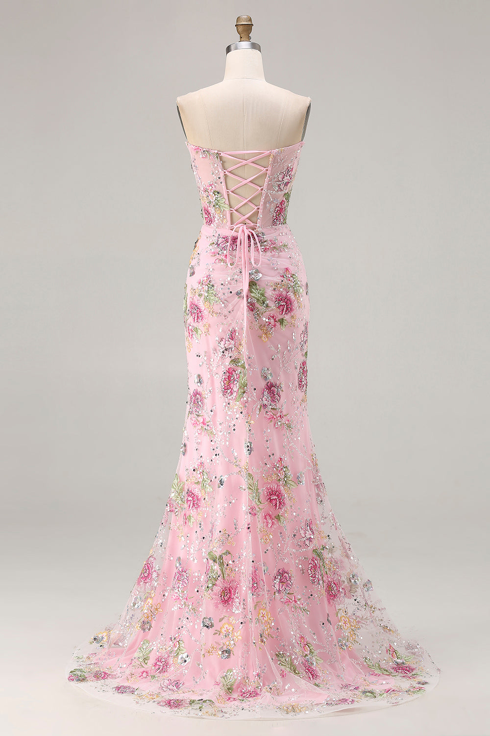 Sparkly Floral Black Plus Size Beaded Mermaid Long Corset Prom Dress with Slit