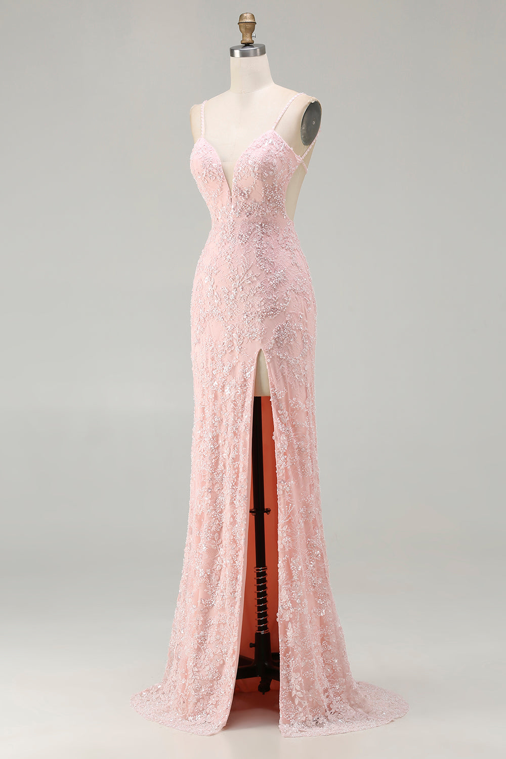 Sparkly Floral Pink Long Mermaid Beaded Prom Dress with Slit