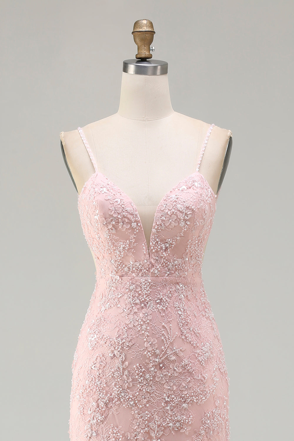 Sparkly Floral Pink Long Mermaid Beaded Prom Dress with Slit