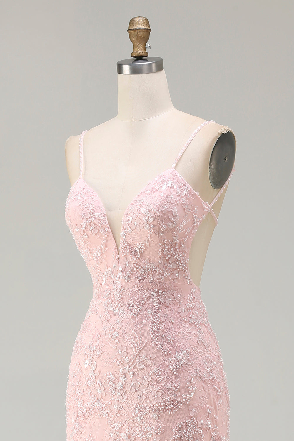 Sparkly Floral Pink Long Mermaid Beaded Prom Dress with Slit