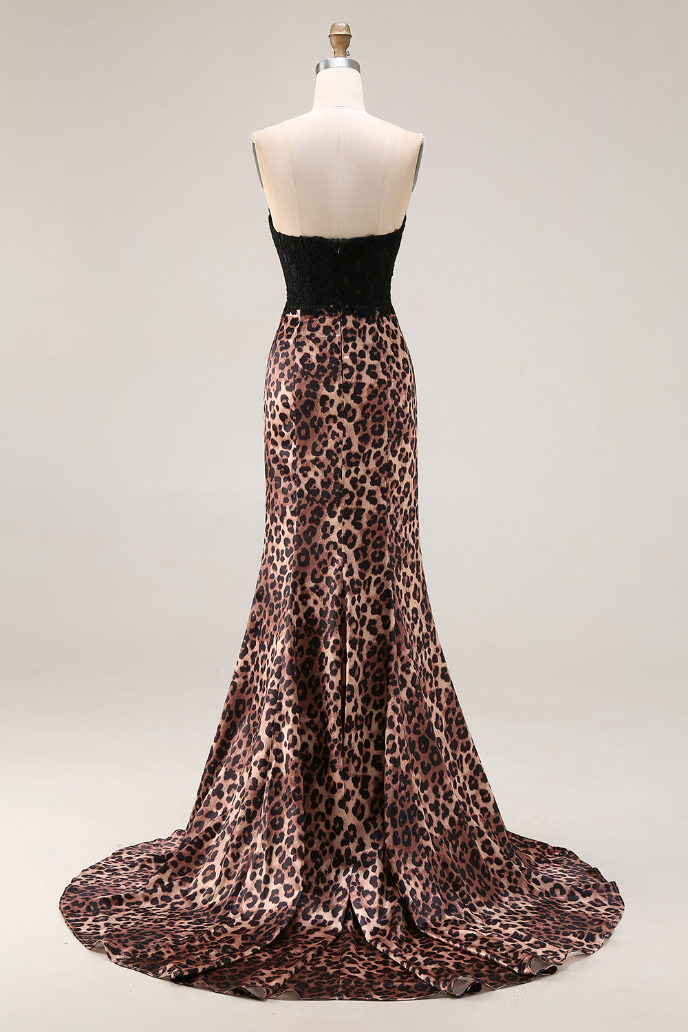 Plus Size Brown Leopard Print Sweetheart Mermaid Long Prom Dress with Bow