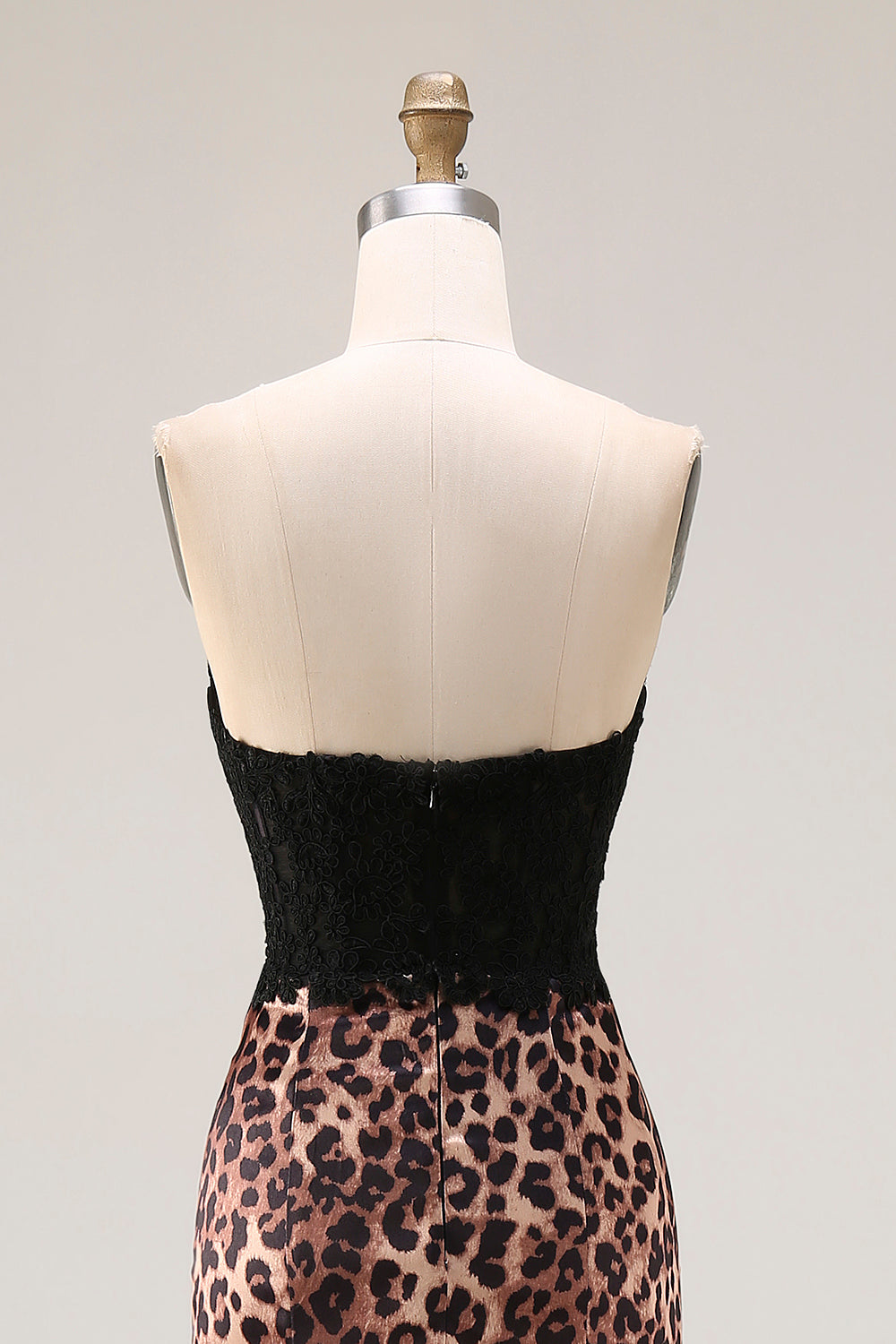 Brown Leopard Print Sweetheart Mermaid Long Prom Dress with Bow