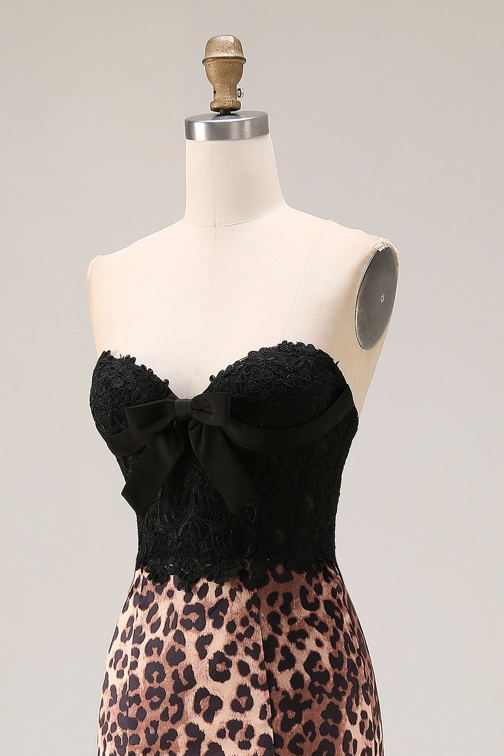Brown Leopard Print Sweetheart Mermaid Long Prom Dress with Bow