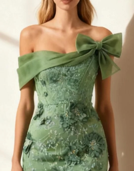 Floral Eucalyptus Mermaid Off The Shoulder Long Prom Dress with Slit