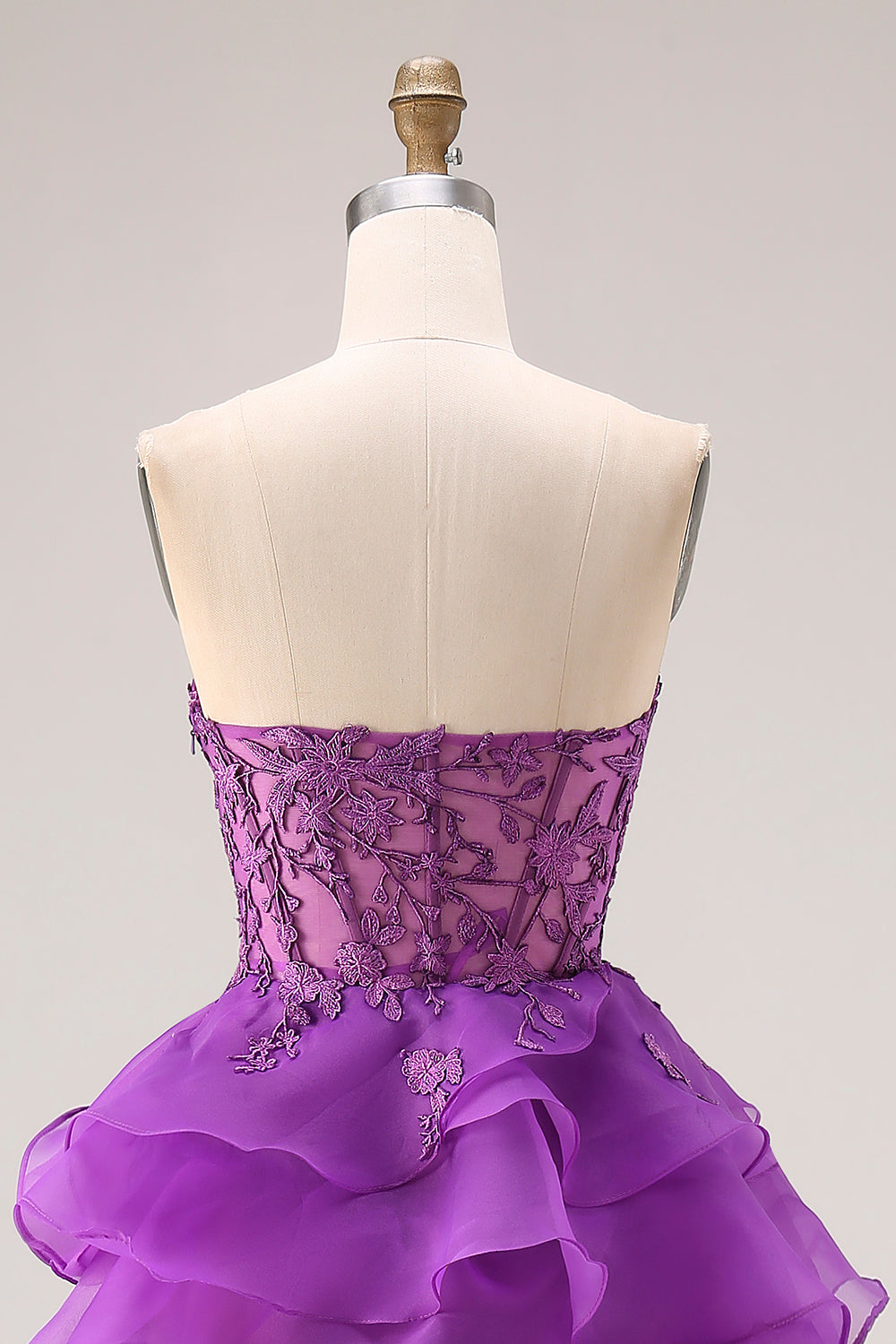 Purple Ruffled Sweetheart A Line Corset Long Prom Dress with Lace