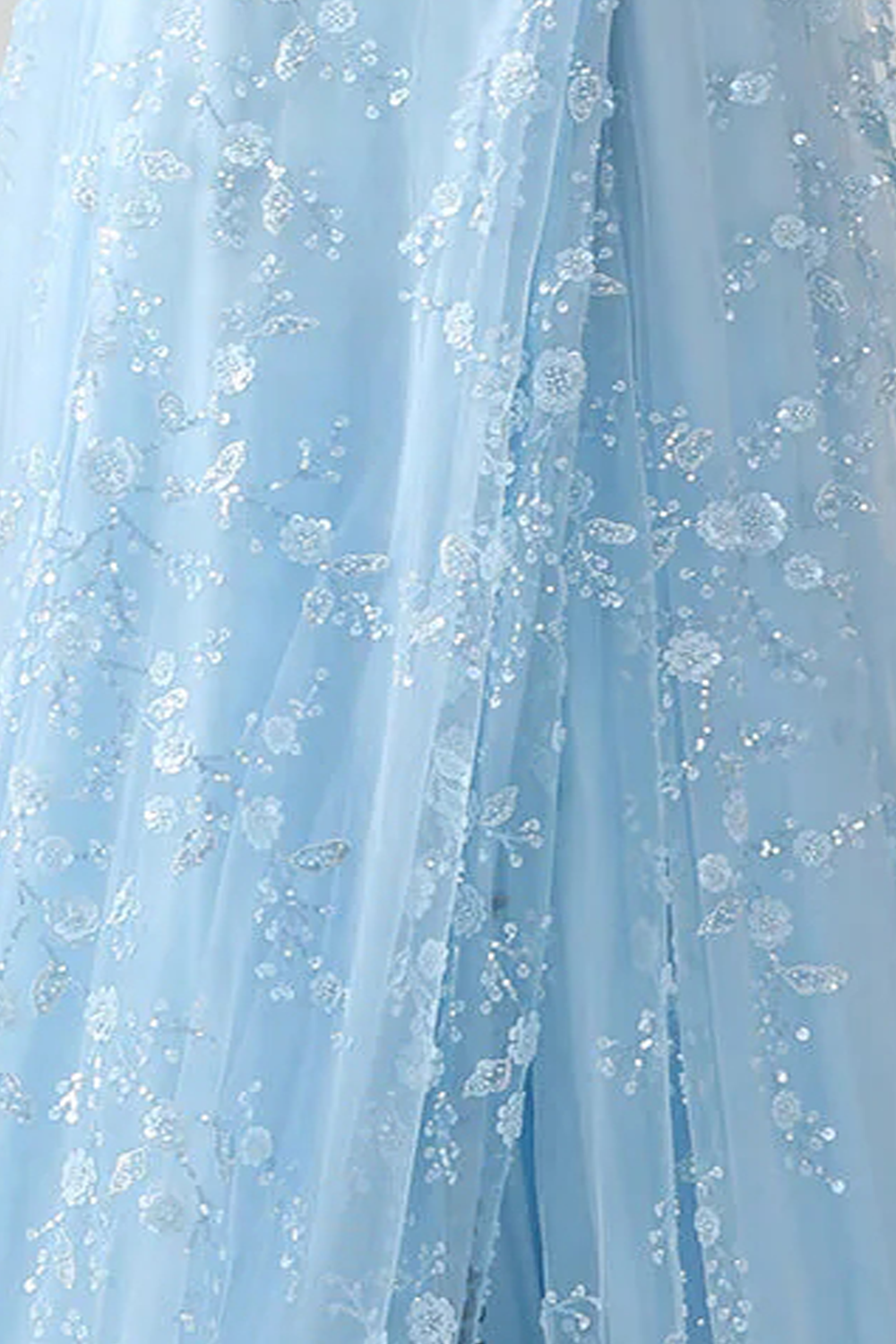 Light Blue Mermaid Spaghetti Straps Long Corset Prom Dress with Embroidery