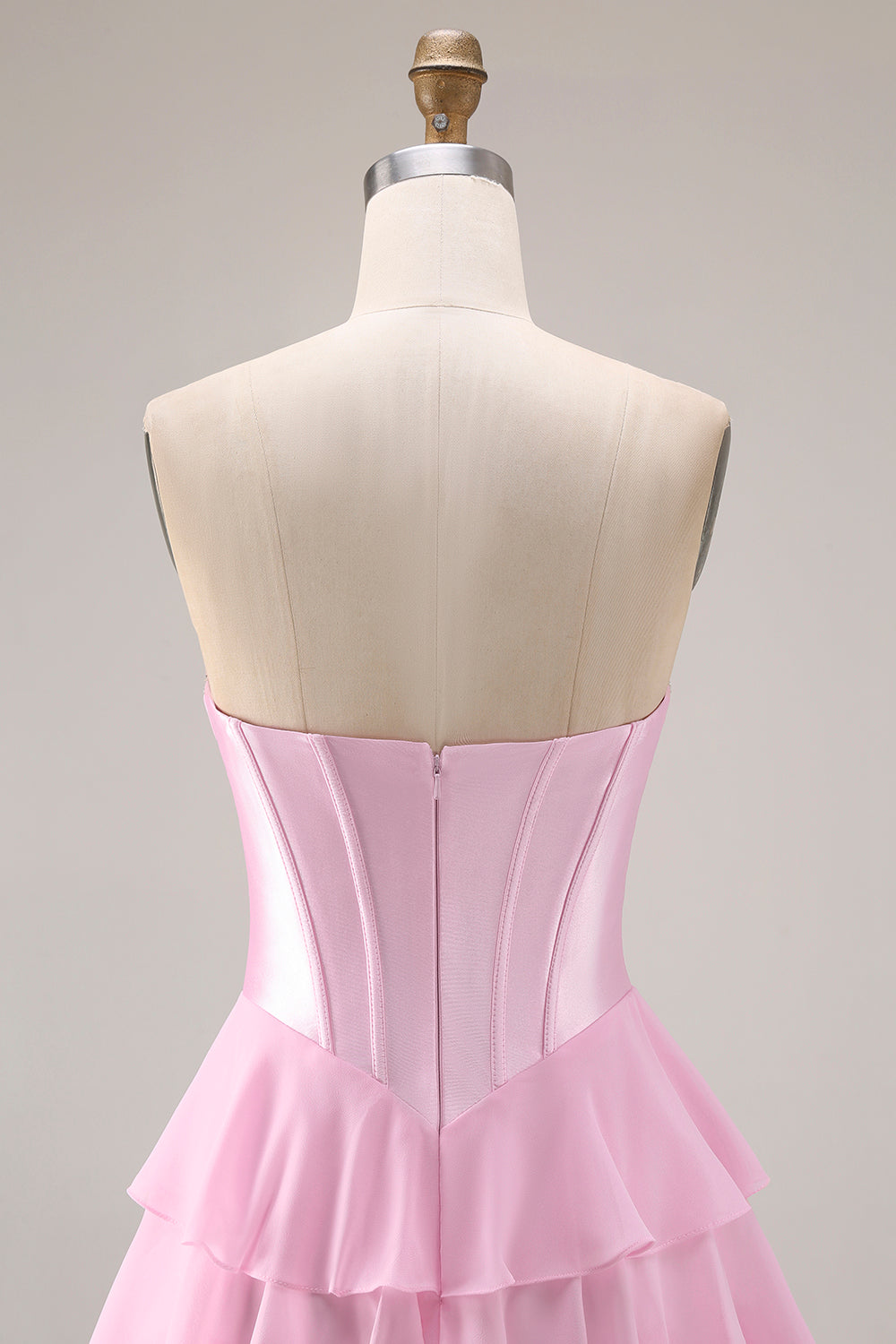 Sparkly Pink Tiered Sequin Ruffled Long Corset Prom Dress with Bow