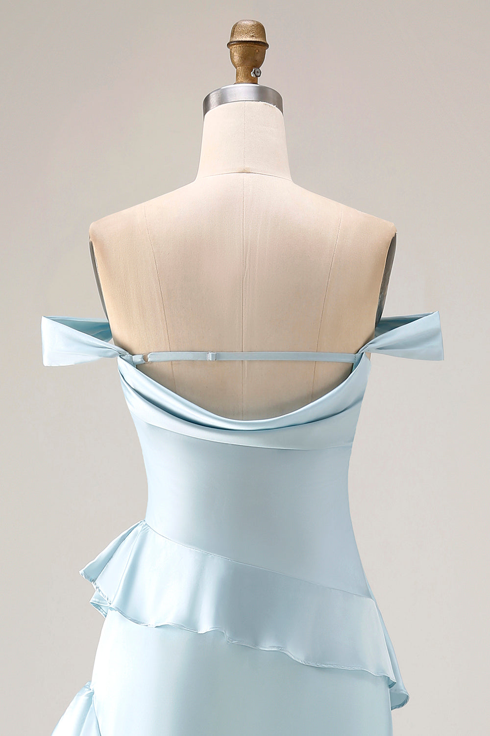 Light Blue Off the Shoulder Mermaid Long Prom Dress with Ruffles