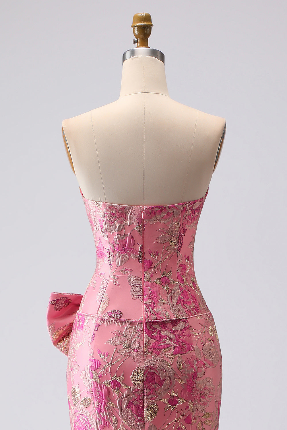 Strapless Corset Long Mermaid Jacquard Fuchsia Prom Dress with Slit