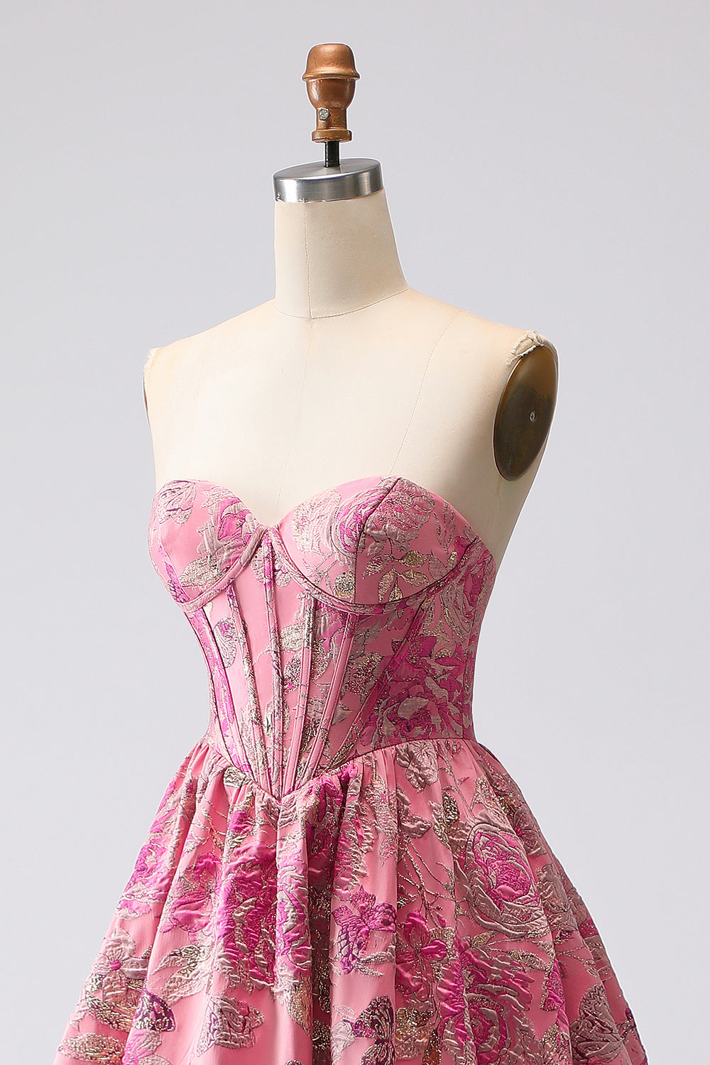 Fuchsia Sweetheart Corset Jacquard Long Ball Gown Floral Prom Dress