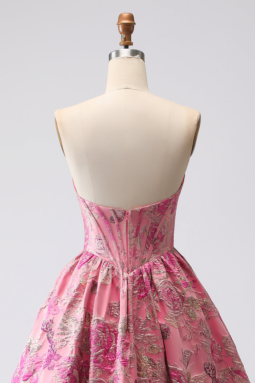 Fuchsia Sweetheart Corset Jacquard Long Ball Gown Floral Prom Dress