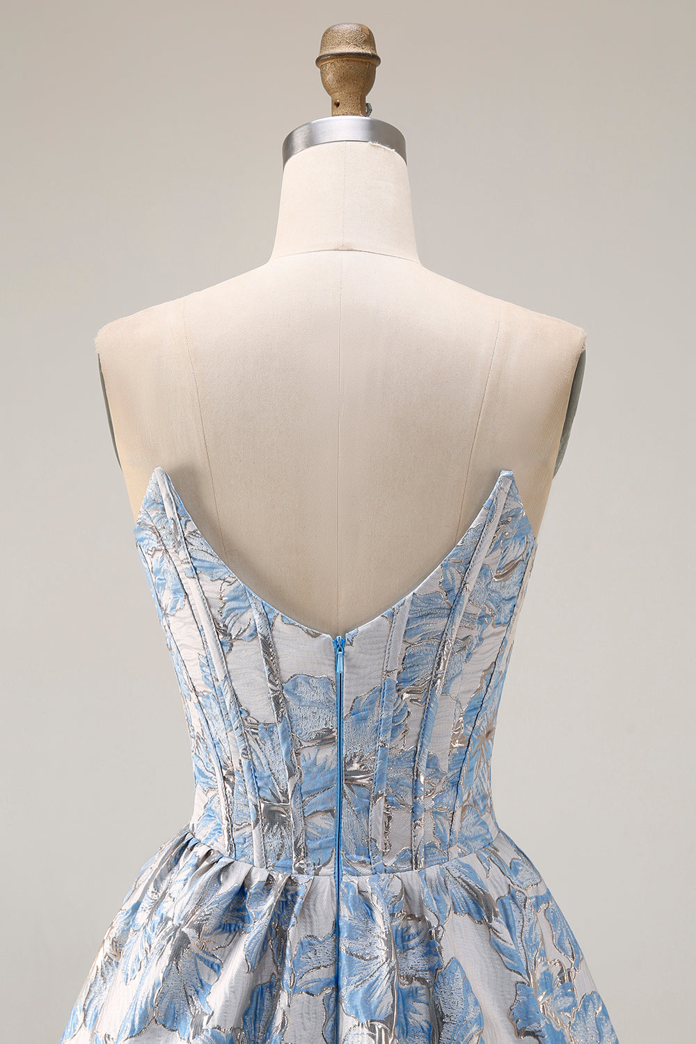 Floral Light Blue A Line Jacquard Off the Shoulder Long Corset Prom Dress