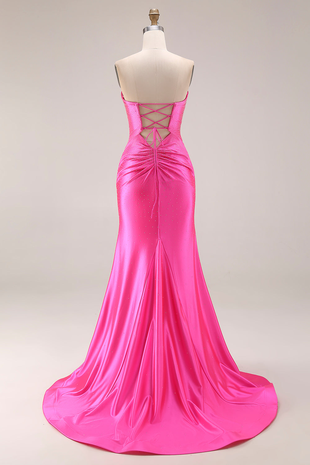 Sparkly Sweetheart Beaded Satin Hot Pink Keyhole Mermaid Long Prom Dresss with Slit