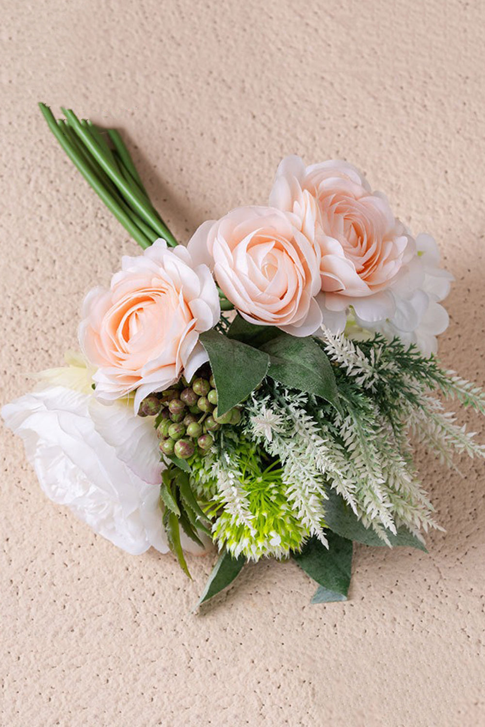 Purple Hand Holding Artificial Flower Bridal Bouquet
