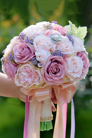 Blush Pink Artificial Hand Holding Bridal Bouquet